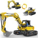 Xbert 2-in-1 Excavator & Bulldozer Building Sets, City Construction Vehicle Playset, Digger Toy Building Kits for Boys, Engineering STEM Toys Gift for Birthday