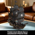 Xbert Pirate Ship Building Set - Black Pearl Ship Model with Display Stand, Desktop Decor Collectible for Men, Adult, Ship Building Blocks Toys for Display - Image 4